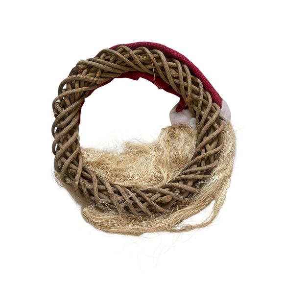 Vintage Grapevine Santa Claus Folk Art Handmade Christmas Wreath Moon Jute Beard - Picture 9 of 9